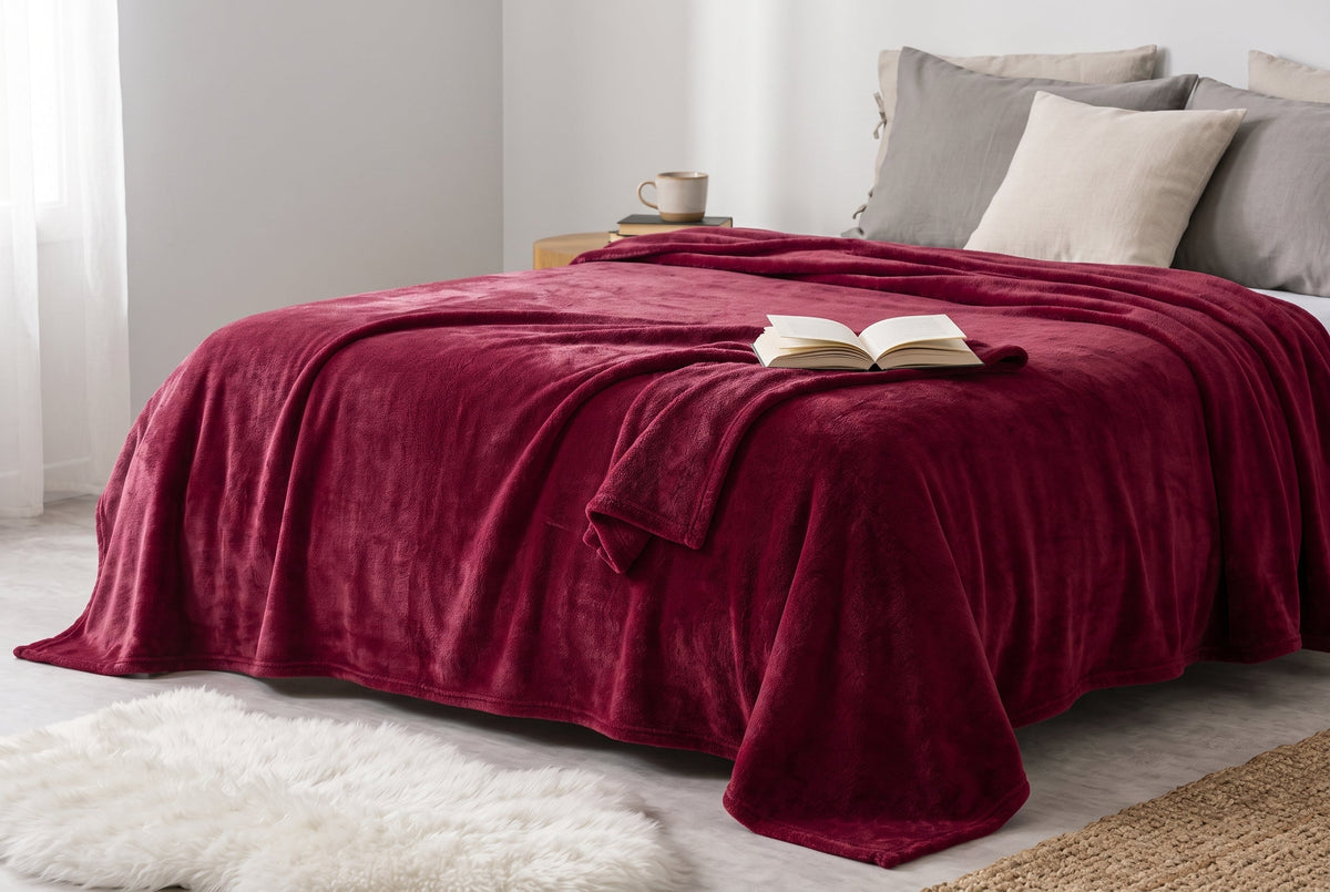 Flannel Blanket, 60 x 80 in, Super Soft, Merlot Red