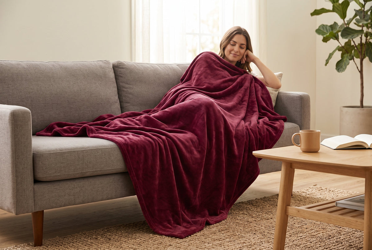 Flannel Blanket, 60 x 80 in, Super Soft, Merlot Red