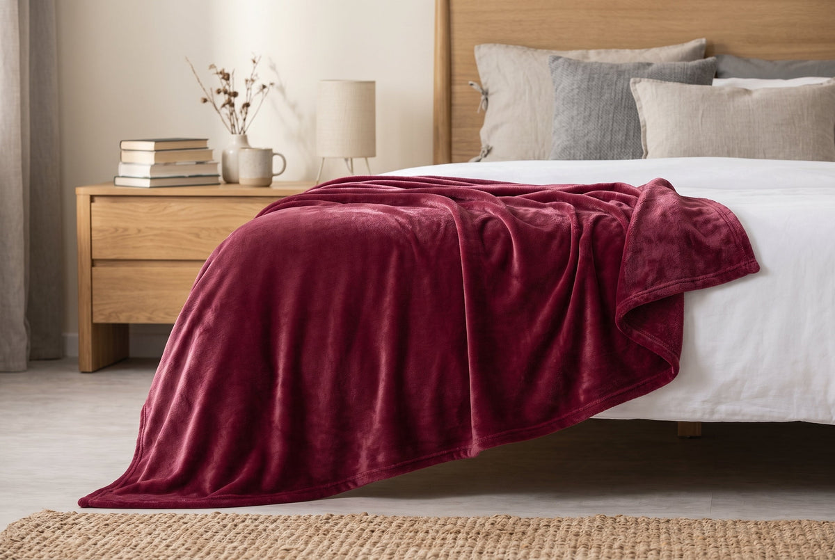 Flannel Blanket, 60 x 80 in, Super Soft, Merlot Red