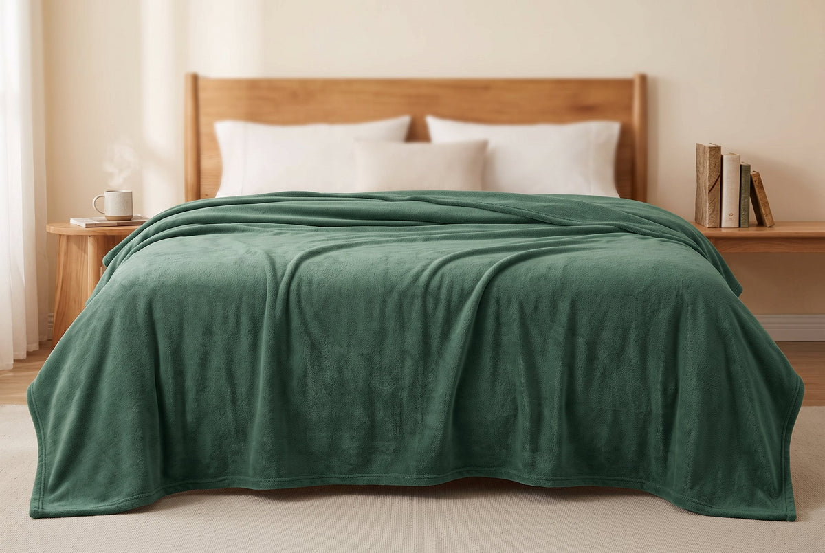 Flannel Blanket, 80 x 88 in, Super Soft, Laurel Green