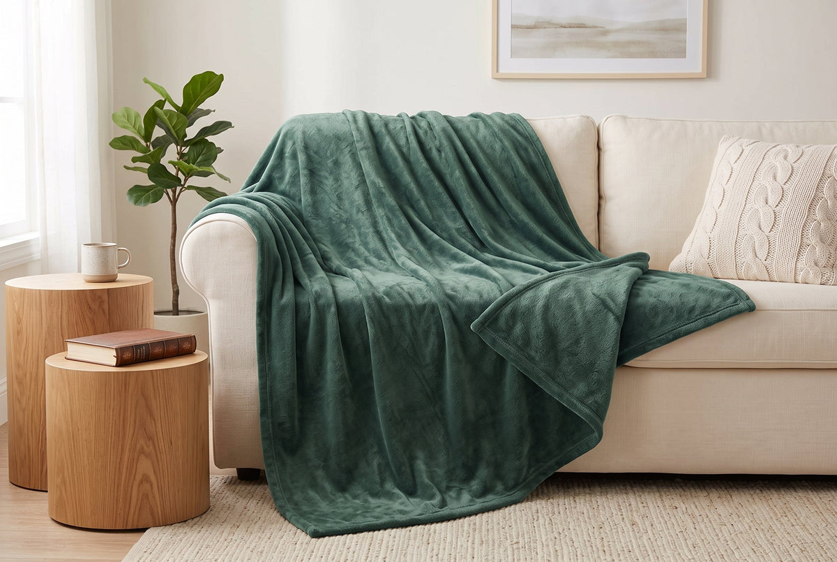 Flannel Blanket, 80 x 88 in, Super Soft, Laurel Green
