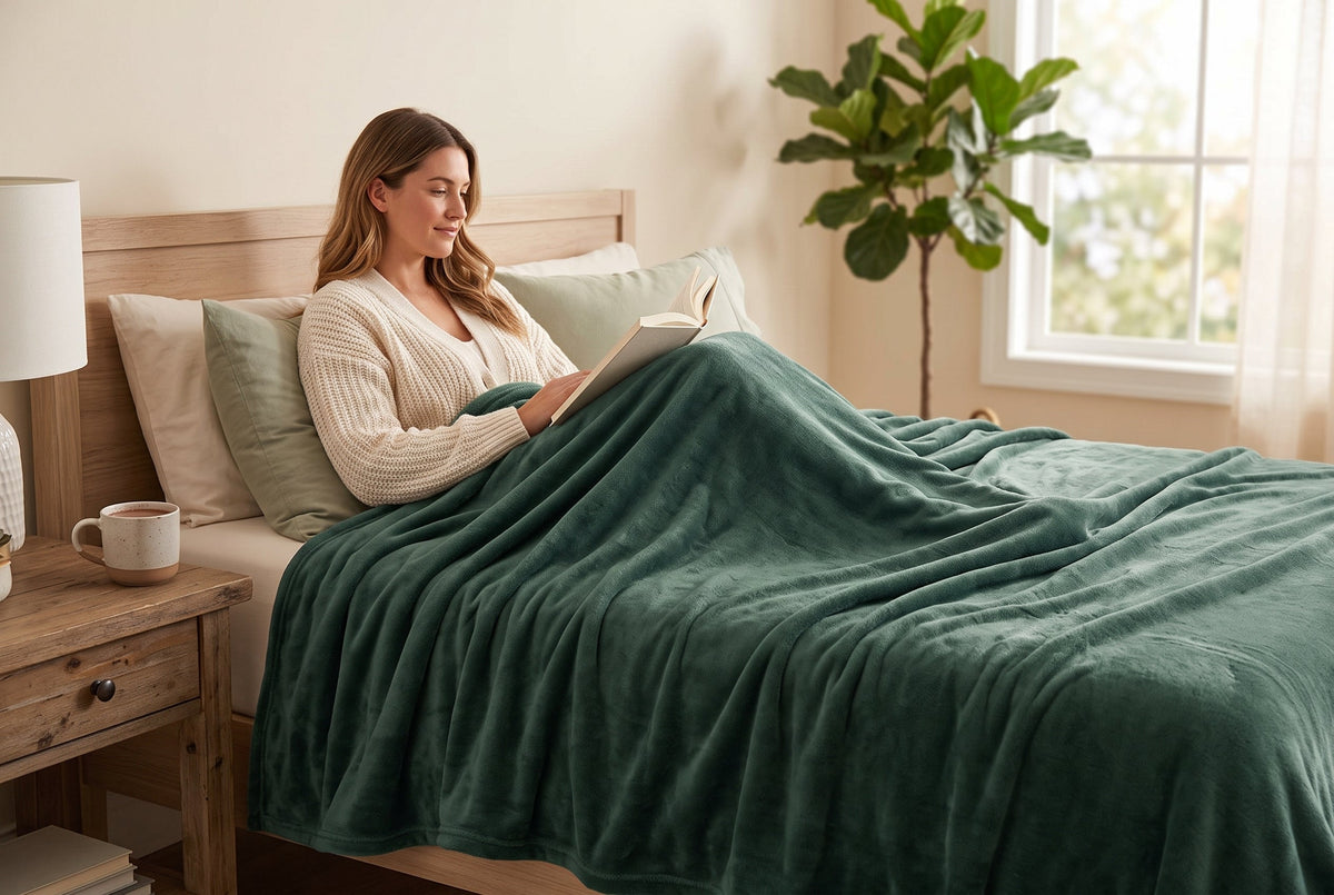Flannel Blanket, 80 x 88 in, Super Soft, Laurel Green