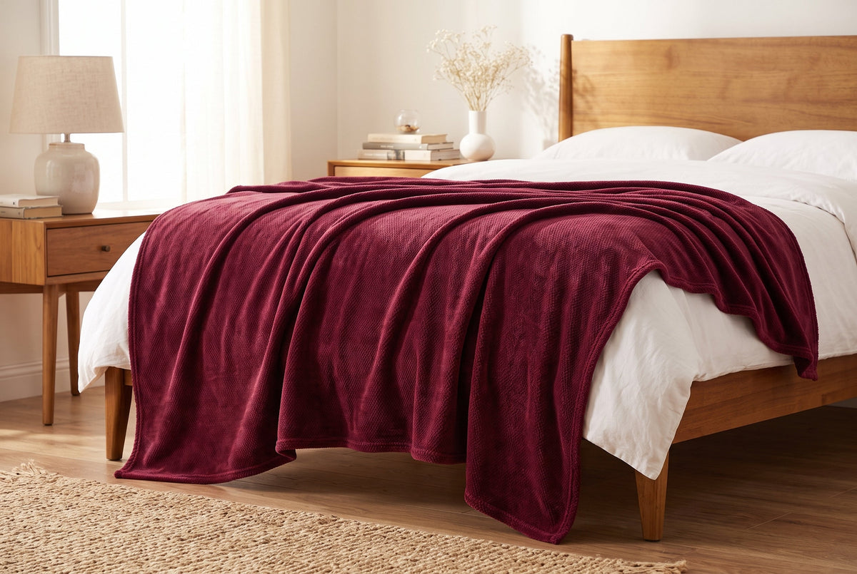 Flannel Blanket, 80 x 88 in, Super Soft, Merlot Red