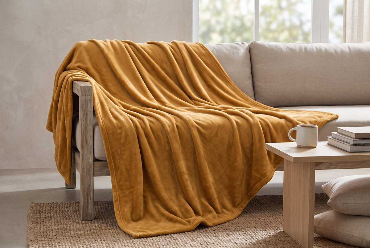 Flannel Blanket, 80 x 88 in, Super Soft, Latte