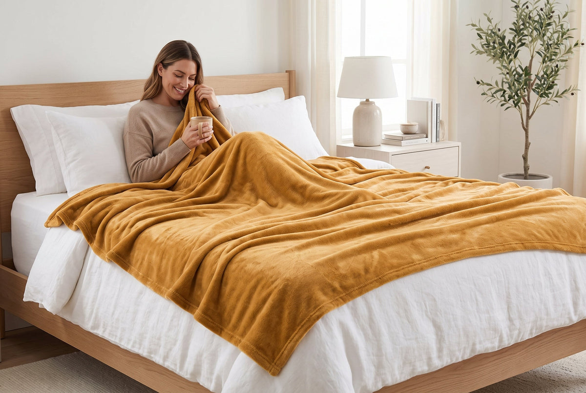 Flannel Blanket, 80 x 88 in, Super Soft, Latte