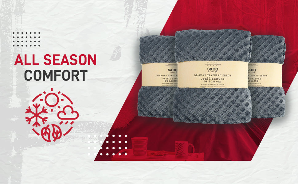 Knit Embossed Diamond Throw Blanket 48X60 Charcoal 