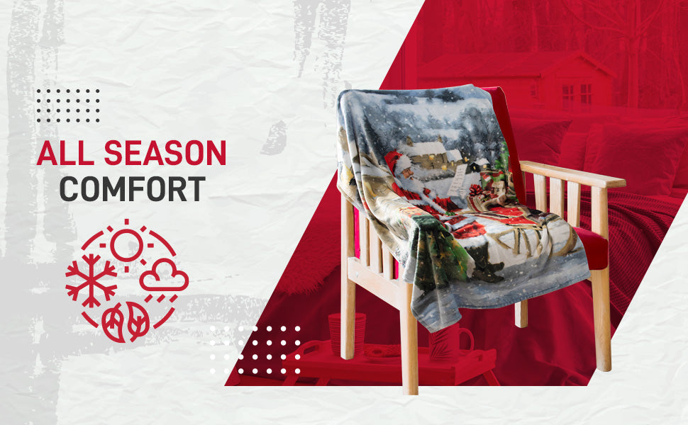 Flannel Printed Christmas Throw 48X60 Santa On The Road 