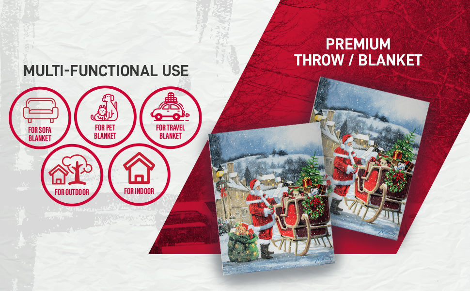 Flannel Printed Christmas Throw 48X60 Santa On The Road 