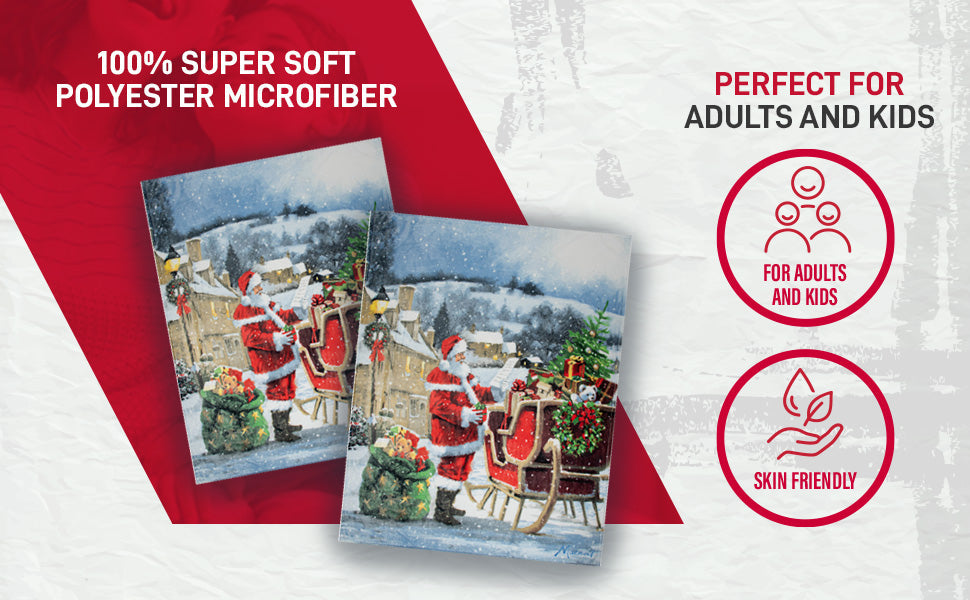 Flannel Printed Christmas Throw 48X60 Santa On The Road 