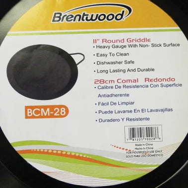 Brentwood® Carbon Steel Nonstick Round Comal Griddle for Single Burner (11 In.)