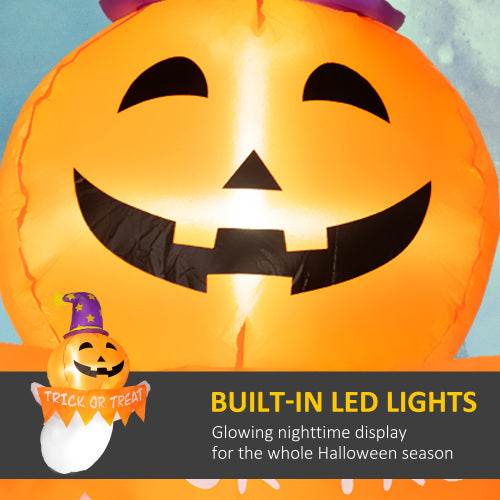Outsunny 3.4ft Halloween Inflatables Window Sticker Ghost With Orange Face, Blow Up Halloween Decorations Outdoor LED Yard Display, Waterproof 