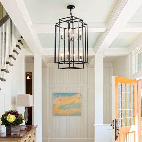 8 Lantern Tiered Chandeliers, Industrial Farmhouse Chandeliers 