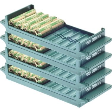 Nadex Coins™ Rolled-Coin-Storage Organizer Tray Sets with Ridges for Loose Coins, 4 Pack