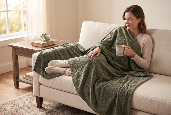 Embossed Flannel Throw Blanket, 48 x 60 in, Baroque, Laurel Oak