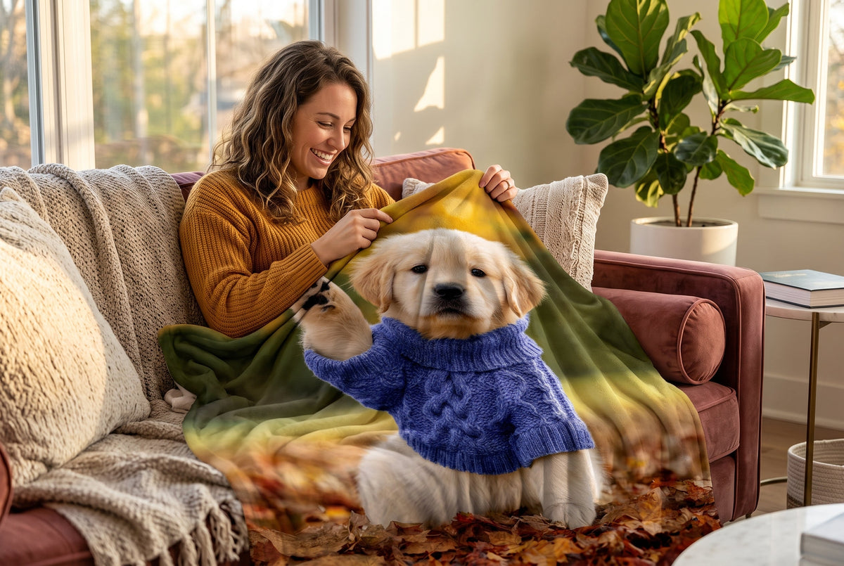 Faux Mink Throw Blanket, 48 x 60 in, Puppy Print