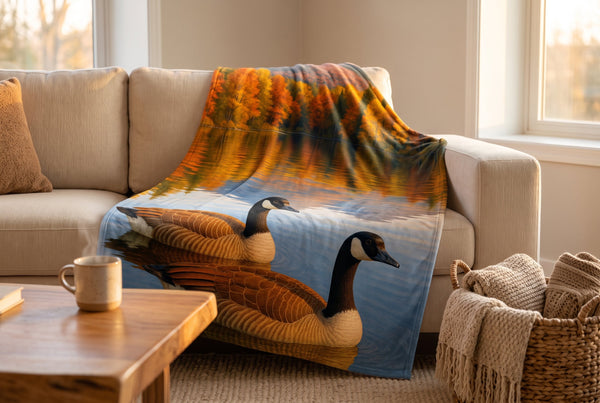 Faux Mink Throw Blanket, 48 x 60 in, Canada Geese Print
