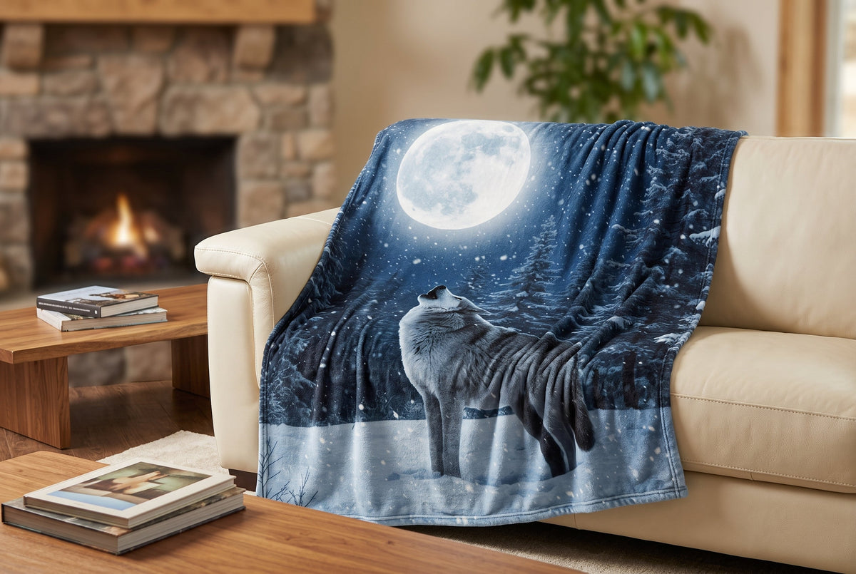 Faux Mink Throw Blanket, 48 x 60 in, Wolf Print