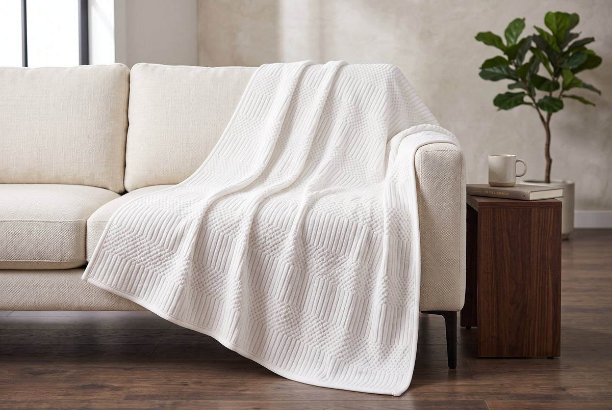 Jacquard Throw Blanket, 48 x 60 in, Contempo, Off White