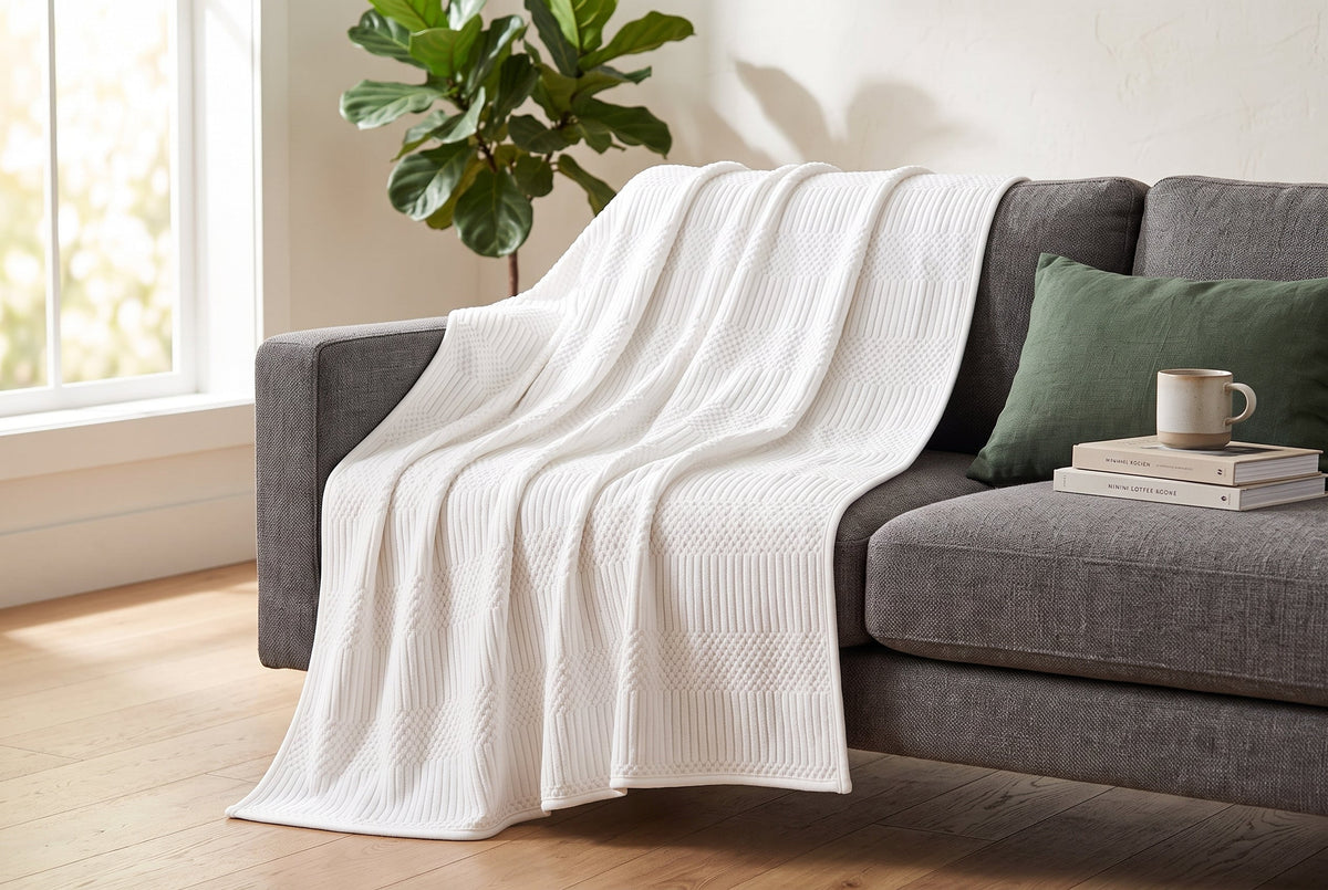 Jacquard Throw Blanket, 48 x 60 in, Contempo, Off White