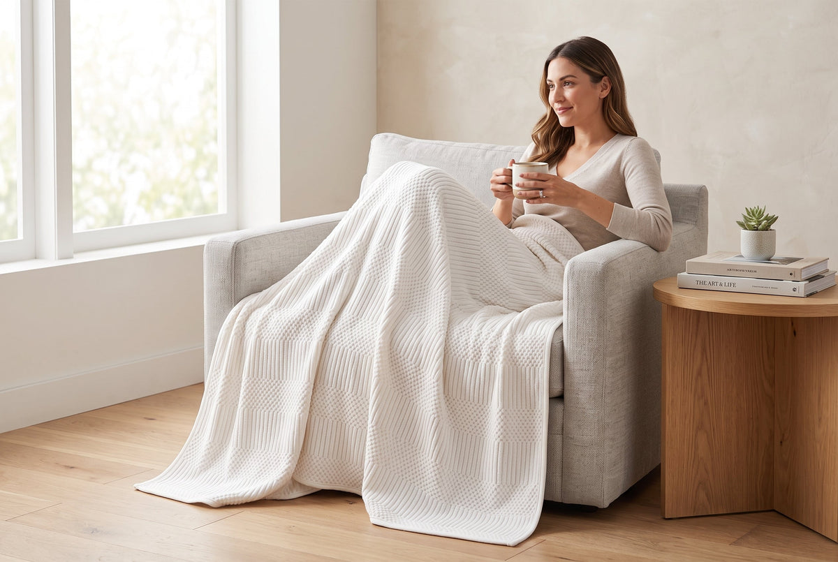 Jacquard Throw Blanket, 48 x 60 in, Contempo, Off White