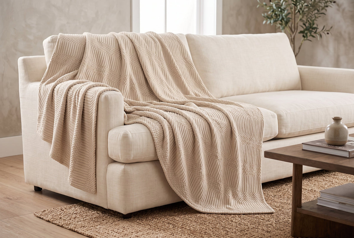 Jacquard Throw Blanket, 48 x 60 in, Contempo, Sand