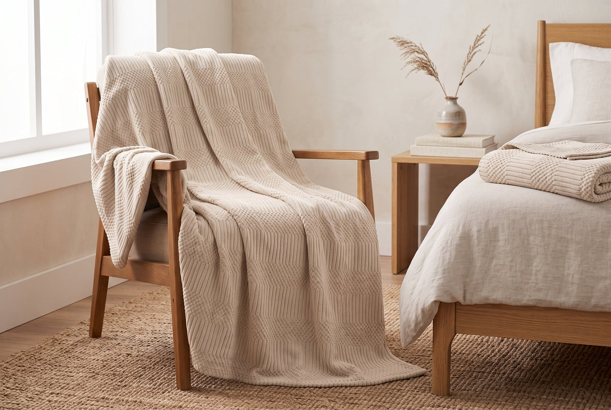 Jacquard Throw Blanket, 48 x 60 in, Contempo, Sand
