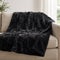 Faux Fur Throw Blanket, 48 x 60 in, Teddy with Sherpa Reverse, Black