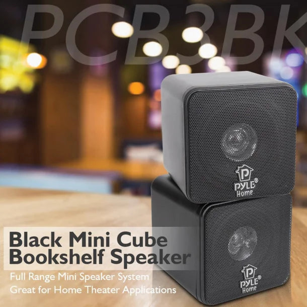 Pyle® 200-Watt 4-In. Mini-Cube Bookshelf Speaker Set, Black, 2 Count