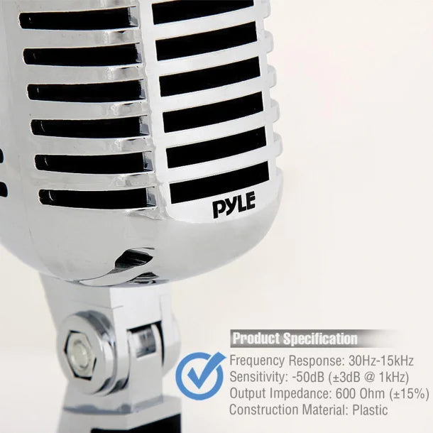 Pyle® Classic Retro Vintage-Style Dynamic Vocal Microphone (Silver)