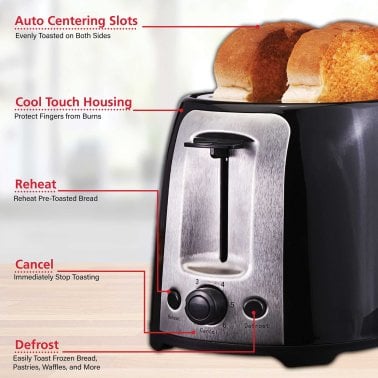 Brentwood® 2-Slice Cool-Touch Toaster with Extra-Wide Slots (Black)