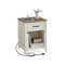 VASAGLE Farmhouse Nightstand with Charging Station, End Table with Drawer and Open Storage, Rustic White & Honey Brown