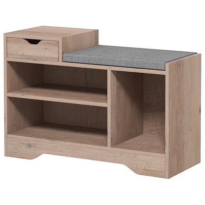 HOMCOM Upholstered Shoe Storage Bench, Hallway Shoe Storage with Seat, Drawer, 3 Open Shelves for Entryway, Grey 