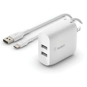 Belkin BoostCharge Dual USB-A Wall Charger 24W + USB-A to Micro-USB cable - Power Adapter 