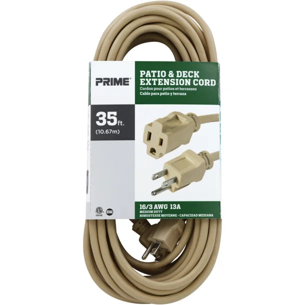 PRIME® 16/3 SJTW Landscape Extension Cord, 35 Ft., Beige