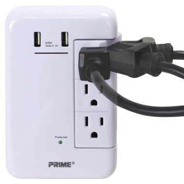 PRIME® 6-Outlet Wall Tap with 1,200-Joule Surge Protection and Dual USB Charger