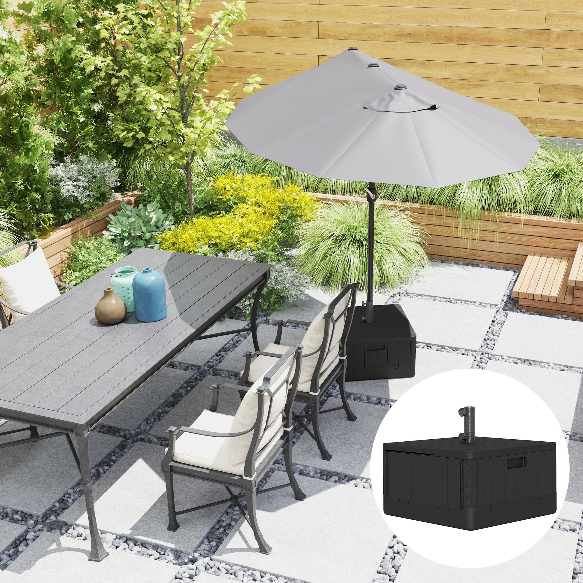 Outsunny Patio Umbrella Base Outdoor Umbrella Stand with Wheels Handles, Patio Umbrella Stand, Filled Up to 176lbs with Stand or 110lbs with Water for Garden, Poolside, Black 