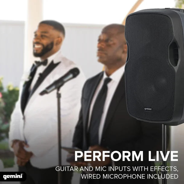 Gemini® AS-15TOGO Portable Bluetooth® PA Speaker with Integrated Mixer and Wired Microphone, Black