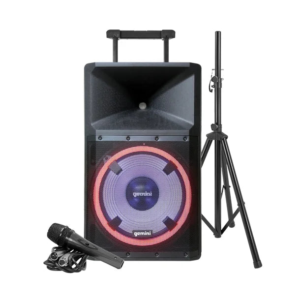 Gemini® GSP Series Portable Bluetooth® True Wireless PA Speaker with Media Player, Lights, Stand, and Microphone, Black, GSP-L2200PK