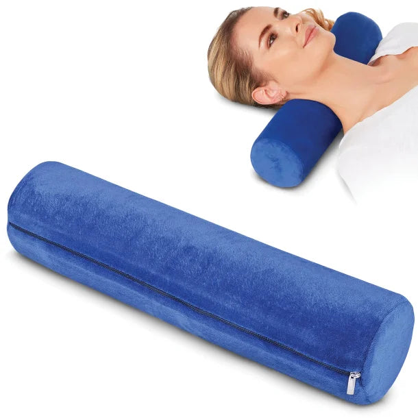 AllSett Health® Cervical Cylinder Bolster Ergonomic Memory Foam Pillow with Removable Washable Cover (Blue)