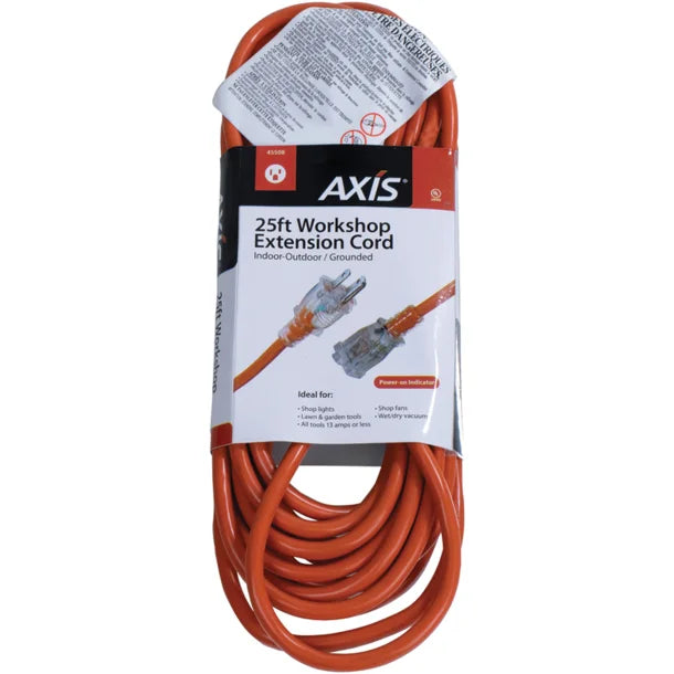 Axis™ 3-Prong 1-Outlet Orange Indoor/Outdoor Grounded Workshop Extension Cord (25 Feet)