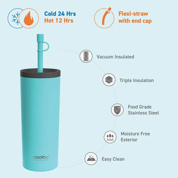 ASOBU® 20-Oz. Superb Sippy Cup Insulated Tumbler with Flexible Straw (Turquoise)