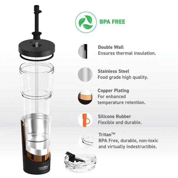 ASOBU® Marina See-Through Triton™ Tumbler with Flexible Straw (Black)