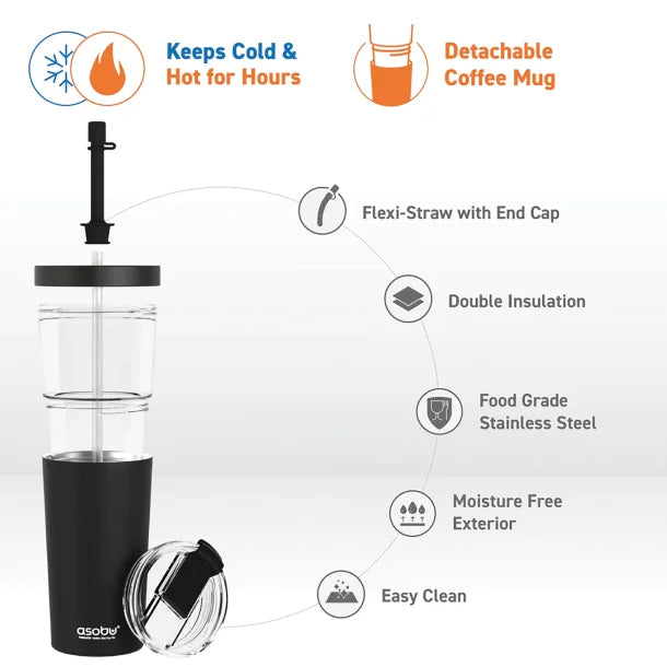 ASOBU® Marina See-Through Triton™ Tumbler with Flexible Straw (Black)