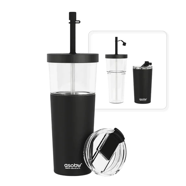 ASOBU® Marina See-Through Triton™ Tumbler with Flexible Straw (Black)