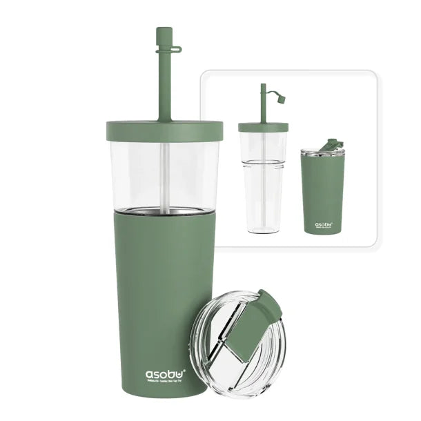 ASOBU® Marina See-Through Triton™ Tumbler with Flexible Straw (Green)