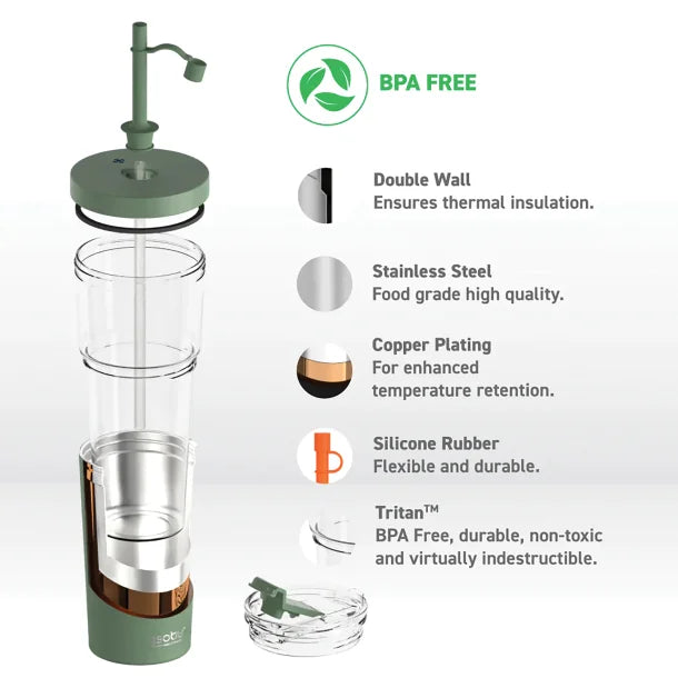 ASOBU® Marina See-Through Triton™ Tumbler with Flexible Straw (Green)