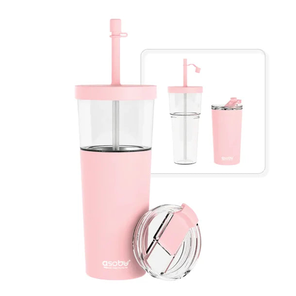 ASOBU® Marina See-Through Triton™ Tumbler with Flexible Straw (Pink)