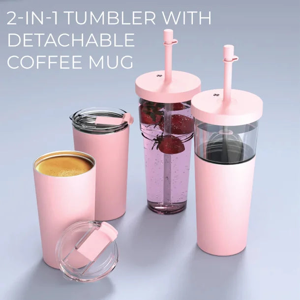 ASOBU® Marina See-Through Triton™ Tumbler with Flexible Straw (Pink)