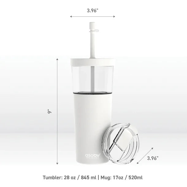 ASOBU® Marina See-Through Triton™ Tumbler with Flexible Straw (White)