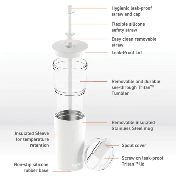 ASOBU® Marina See-Through Triton™ Tumbler with Flexible Straw (White)